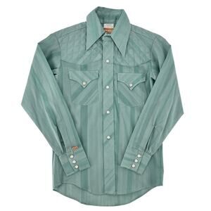 70s Vintage Western Shirt Ely Plains Rider Teal Pearl Snap 1970s